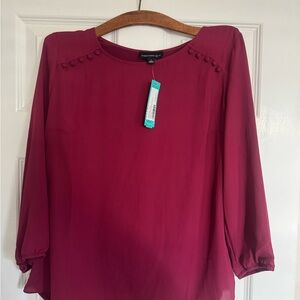 Fortune + Ivy  Women's Burgundy Blouse with Button Details